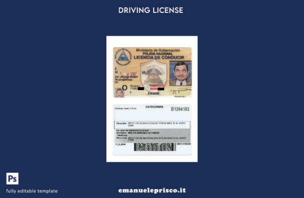 verified style modello di patente di guida del Nicaragua in stile verificato template